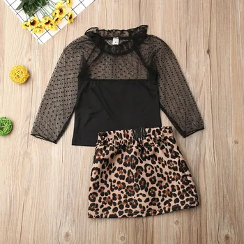 1-6Y Moda Malčke Baby Dekle Leopard Tiskanja Oblačila Ruffles Čipke Vrhovi T Majica, Krilo Trenirko Obleko, otroška Oblačila