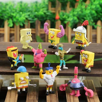 10Pcs/Set Spongebobs Lutka Toy Model Scene Slepo Polje Q Različica Anime Risanke Srčkan PVC Številke Igrače, Lutke Darilo za Otroke Darilo
