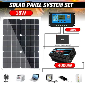 110/220V Sončne Energije Sistema 18W Sončne celice, Baterije, Polnilnika 4000W Inverter 30A Polnjenje Krmilnik Skupaj Energije Kit