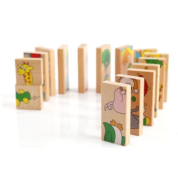 15Pcs/Set Lesenih Živali Domino Puzzle Otrok Sestavljanke Igro Otroci Izobraževalne Igrače, Živali domino puzzle varne in trajne igrače Darilo