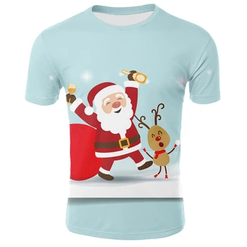 2021 Novo Božiček 3D Majica s kratkimi rokavi Ženske Moški Priložnostne Kratek Rokav Vrhovi Smešno Ulične Oblačila Vrhnja Božič Majica Plus Velikost