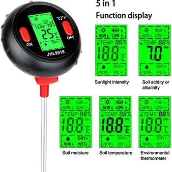 5 v 1 Tal Test Meter Digitalni Tal, Vlage, PH, Temperature, Svetlobe, LCD Tester za Vrt, Travnik L5
