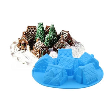 6 Holes Gingerbread Baking 3D Decorating Tool Silicone Cookies Bakeware Cake Mold Houses Christmas Chocolate