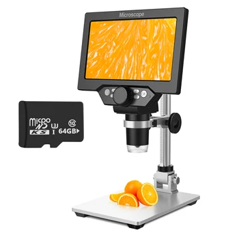 7 Palčni LCD Digitalni Mikroskop z 64GB TF Kartice 1200x Povečava 12MP Izjemno Natančno Izostritev Kamera 8 LED Luči