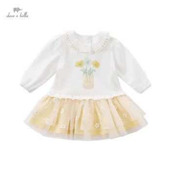 DBS16596 dave bella pomlad baby dekle srčkan cvetlični mozaik mrežasto obleko otroci in modnih stranka obleko otroci dojenčka lolita obleko