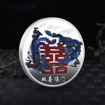 Dvojna Sreča Pridejo Zmaj in Feniks Spominski Kovanec Fu Lu Shou Cai Kitajske Tradicionalne Kulture Zbirka