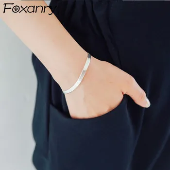 Foxanry 925 Sterling Silver Zapestnice za Ženske Poletje Nov Trend Elegantno Preprost Ravno Kača Teksturo Stranka Nakit Darila za Rojstni dan