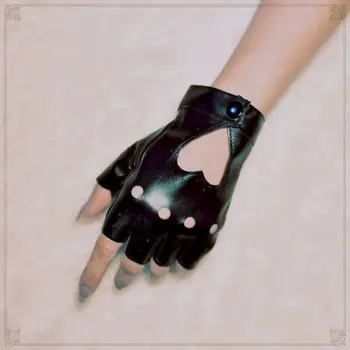Goth Umetno Usnje Rokavice Gothic Lolita Harajuku Temno Punk Dekle Jk Jahanje Rock Votlih Usnjene Rokavice Pol Prst Vrhnja Odraslih