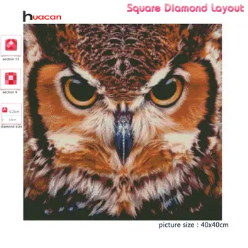 Huacan 5d Diamond Slikarstvo Polni Sveder Kvadratnih Sova Arte Diamante Mozaik Živali Dnevna Soba Dekoracijo Sten Ročno Darilo