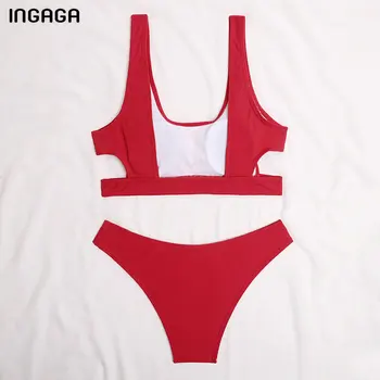 INGAGA Belušno Kopalke Ženske Push Up Kopalke Bikini izrežemo kopalke 2021 Seksi Tangice Biquini Poletje Rdeči Bikini Komplet