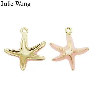 Julie Wang 6PCS Zvezda Čare Emajl Roza, Modra, Belo Zlato Ton Zapestnico, Ogrlico Zlitine Obesek Nakit, Izdelava Dodatne opreme