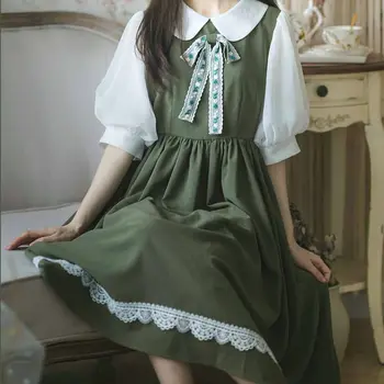 Kawaii Lolita Obleko Zelene Dvokapno Anne Op 2021 Poletje Novi Kolegij Srčkan Devica Loli Mehurček Japonski Obleko Renaissance Vestidos