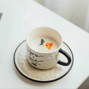 Luštna Mačka kozarec in krožnik za Kavo ustvarjalne Zajtrk pokal Keramični Doma Coffeeware sok risanka mleka Vrč za čaj ljubimec darilo