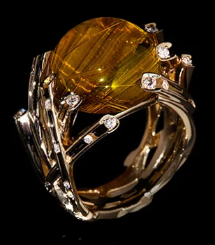 Moda Veje Oblikovan Rumena Crystal Ring za Ženske, Dekleta Luxury Letnik Zlato Barvo Poroko Pasovih Nakit Dodatki Darilo