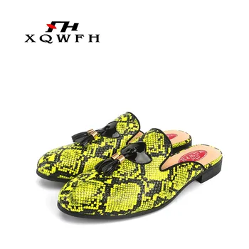 Moške Poletne Sandale Ročno izdelan Modni Snakeskin Usnje Moški Copat Priložnostne Čevlji Zaprtih prostorih in Preseči Plus velikost