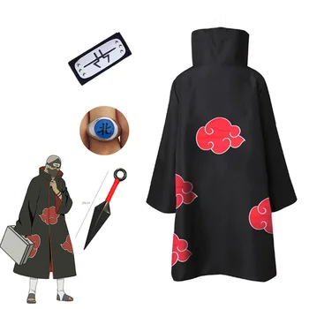 Ninja Anime Akatsuki Plašč Uchiha Komunalnih Cosplay Kostum Obroč za Glavo Kunai Halloween Kostumi, Moške in Ženske, 4-Delni Set