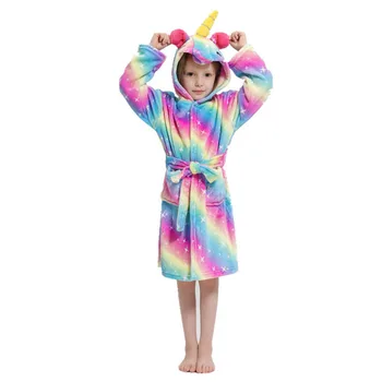 Otroci, Otroci, Dekleta, Fantje Samorog Flanela Kopalni Plašč Pižamo Sleepwear Zimska Oblačila Nightgown Mavrične Barve