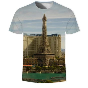 Poletje Nove Znane stavbe, moška T-shirt priložnostne vrhovi 3D natisnjeni T-shirt za moške O-vratu priložnostne T-shirt Azijskih velikost ulične