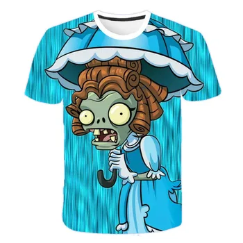Rastline vs zombie fantje in dekleta Srčkan kratek rokav priložnostne obrabe, moda osebnost vzorec natisnjene krog vratu T-shirt