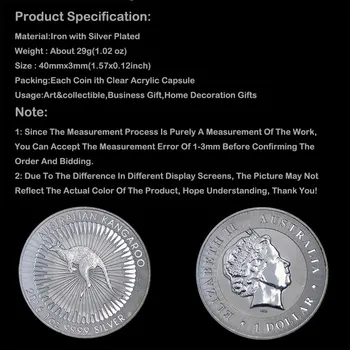 Silver Plated Avstralski Kenguru 1OZ Kraljica Elizabeta II, Avstralija Spominkov Kovanec Medaljo Zbirateljske Kovance