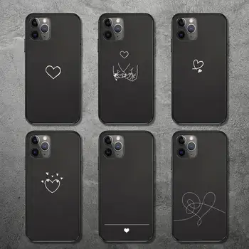 Telefon Primeru za iPhone 12 11 mini pro XS MAX 8 7 6 6S Plus X 5S SE 2020 XR Black Enostavne Linije Srce Ljubezni