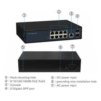 Upravljanje 8 Port 10/100/1000Mbps PoE Stikalo Ethernet Managed Gigabit Stikalo S 2 SFP Sloti IGMP VLAN Upravljanje PoE Stikalo