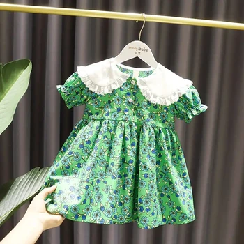 1-6 Let Deklice Baby River Obleko za Otroke Poletni Obleki Nova Dekleta Cvetlični Bombaž Obleko Otrok Kratek Rokav Obleke
