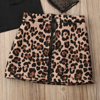 1-6Y Moda Malčke Baby Dekle Leopard Tiskanja Oblačila Ruffles Čipke Vrhovi T Majica, Krilo Trenirko Obleko, otroška Oblačila