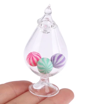 1pcs 1:12 Lutke Miniaturni Glass Candy Jar Simulacije Sladkarije Steklenico Lutka Model Igrača