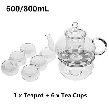 600/800ml Čajnik Nastavite Toplotno odporno Steklo Čajnik z Okroglo svijećnjak Teacup Cvet Čaj Kung Fu Čaj Pot Teaware Darilo