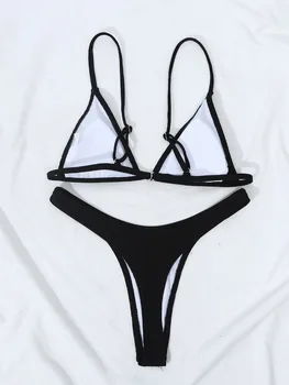 Dekleta Bikini Komplet Seksi Brazilski Kopalke Majhno Skodelico Visoko Rezano Slogu Plaži Biquini Solid Black/White Mikro Kopalke Tangice Bikini