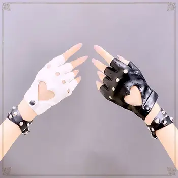 Goth Umetno Usnje Rokavice Gothic Lolita Harajuku Temno Punk Dekle Jk Jahanje Rock Votlih Usnjene Rokavice Pol Prst Vrhnja Odraslih
