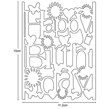Happy Birthday Okvir Kovinski Rezanje Umre Šablona za DIY Scrapbooking Album Okrasni Papir, Kartice Decoratve Obrti Die Kosi