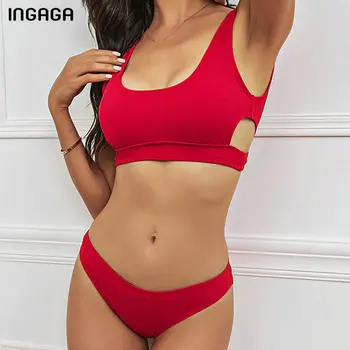 INGAGA Belušno Kopalke Ženske Push Up Kopalke Bikini izrežemo kopalke 2021 Seksi Tangice Biquini Poletje Rdeči Bikini Komplet