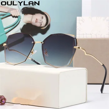 Oulylan Kovinski Rimless sončna Očala Ženske Modni Visoke Kakovosti Gradient sončna Očala Femlae blagovno Znamko Design Obrezovanje Očala UV400
