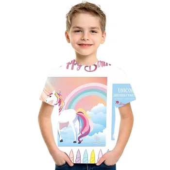 Poletje moda luštna otroška oblačila samorog dekle majica mavrica konj dekle T-shirt risanka fant otroška oblačila okrogle ovratnik nova