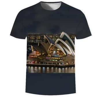 Poletje Nove Znane stavbe, moška T-shirt priložnostne vrhovi 3D natisnjeni T-shirt za moške O-vratu priložnostne T-shirt Azijskih velikost ulične