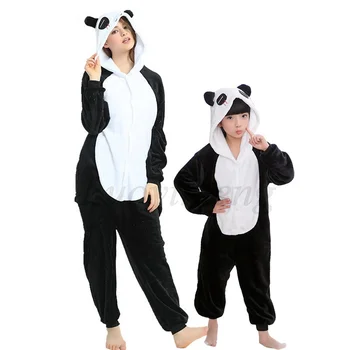 Pozimi Panda Onesie Ženske Odrasle Živali Pižamo Kigurumi Šiv Sleepwear Flanela Pižame Otroci Kopalke Fant Dekle Odejo Pragovi
