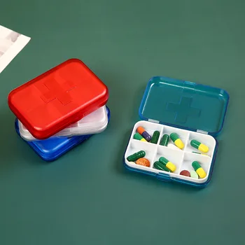 Prenosni Tabletke Primeru Potovanja Razpršilnik za Shranjevanje Posode Pisane Drog Razpršilnik Pakiranje Posoda 6 Reža za Vlago,-dokazilo Pill Box