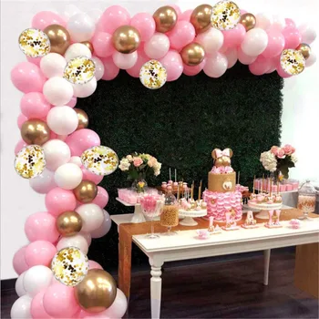 Roza Bela Konfeti Latex Balon Arch Garland Nastavite Zlati Aluminija Folija Baloni Za Rojstni Dan Svate, Dekoracijo Baby Tuš