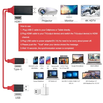 Video Adapter, Kabel Tip C USB-C HDMI je združljiv Kabel Za Xiaomi Samsung Galaxy Macbook Huawei Apple DELL Lenovo