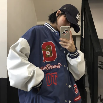 Vintage Nosi Črke Baseball Jakno Plašč Ženske Prevelik 2021 Pomlad Novo Harajuku Korejskem Slogu Ohlapna Vrhnja Obleka Študentov Dekleta