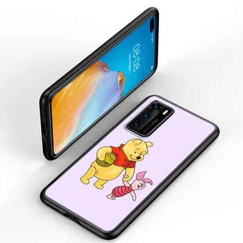 Winnie The Pooh Silikonski Pokrovček Za Huawei P40 P30 P20 Pro P10 P9 P8 Lite E Plus 2017 2019 5G Black Primeru Telefon