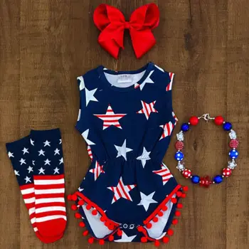 Četrtega julija Zvezde In Trakove Novorojenčka Otroci Baby Dekleta Romper brez Rokavov Jumpsuit O-vratu Bombaž Playsuit Obleke