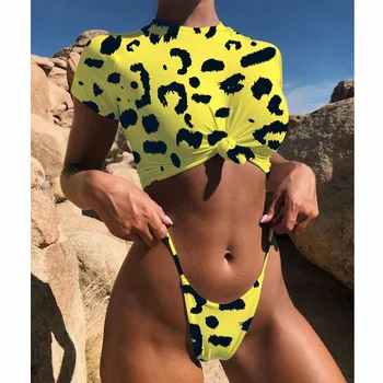 2021 Leopard Ženske Kopalke Dveh Kosov Določa Kratkimi Seksi Mini Tangice Bikini Visoko Pasu, Kopalne Obleke Poletje Plažo