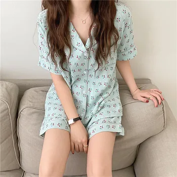 CBAFU bombaž homewear ženske poletje pižamo nastavite river ovratnik bluzo majice, hlače 2 delni set sleepwear domov oblačila M899