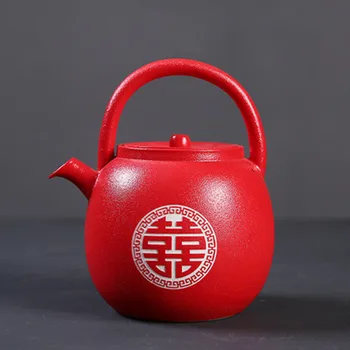 Kitajski Poroko Čaja, Keramični Lonec Pokal Pladenj Nastavite Kitajska rdeča dvojna sreča Porcelana Čaj nabora Storitev za Odrasle Teaware