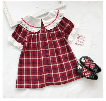 Malčka Dekleta Vezenje Obleko Baby Dekle Rdeče Kariran Boutique Oblačila Za Malčke Rojstni Dan, Božič Obleke Chidlren Bombaž Frocks