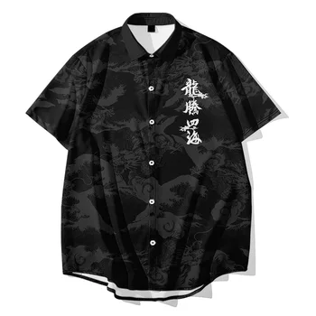 Men ' s Black Dragon Tiskanja Srajce Moda Priložnostne Classic Udobno Kratek Sleeve Majica Plus Velikost 6XL