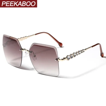 Peekaboo rimless očala za ženske retro slogu velik okvir sončna očala uv400 okrasnih dekoracijo kovinskih zlato zasjenčen leče, ki 2021